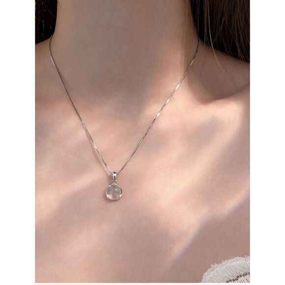 Natural Cat 925 Sterling Silver Cat\'s Eye Stone Pendant Necklace - Elegant Minimal Jewelry